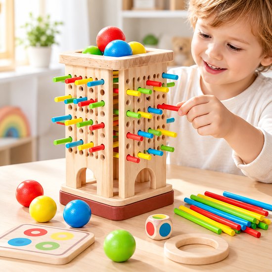 Zappiq Montessori Houten Speelgoed 3-in-1 Stokspel – Educatief Spel voor Kleurherkenning – Cadeau 3 Jaar - Kinderspellen — afbeelding 5
