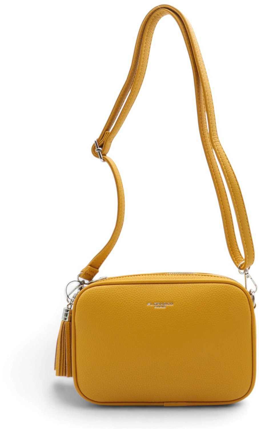 Flora&Co - KAEL - zacht generfd imitatieleer - crossbody handtas dames- 2 vakken met rits - lange instelbare riem - mosterdgeel