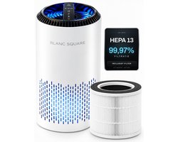BLANC SQUARE Luchtreiniger Air Purifier PRO - Vervangbaar HEPA 13 + Koolstof filter - CADR 170m³/u 30m² - Filtert Fijnstof, Hooikoorts, Pollen en Huisstofmijtallergenen - Clean Air Slaapkamer