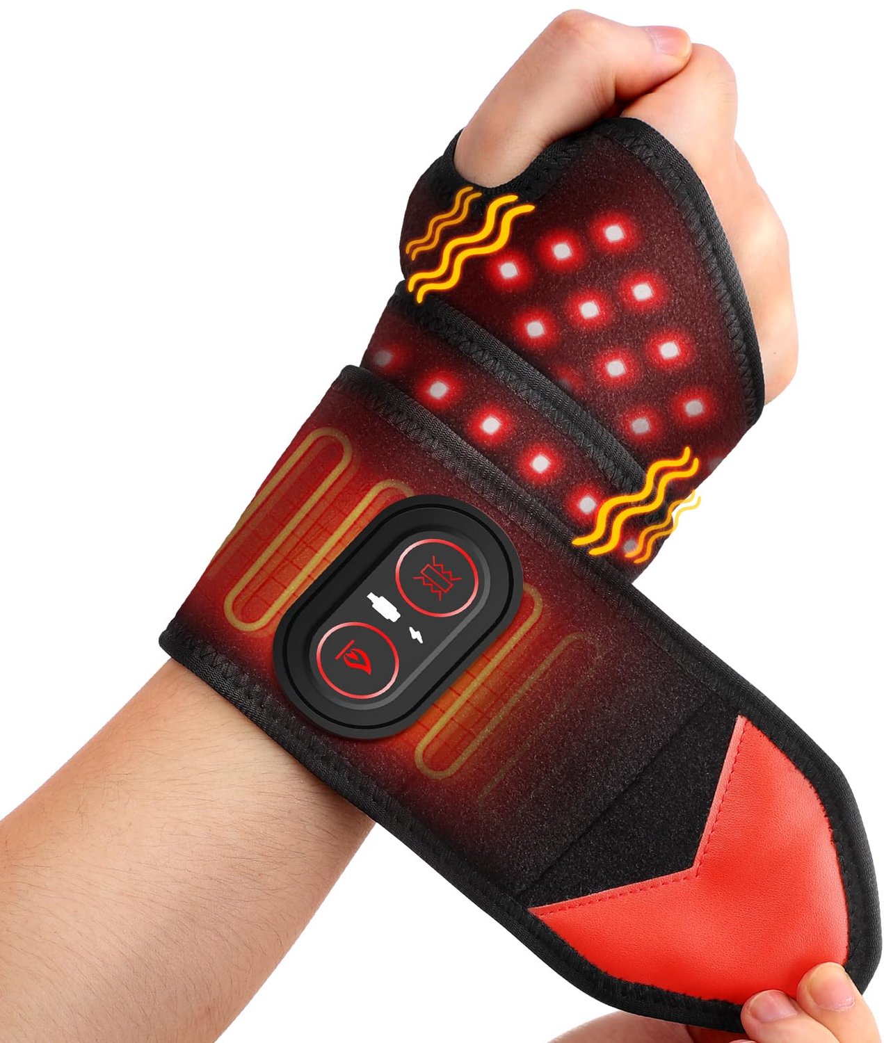 Verwarmingsband voor Pols - Draadloos Warmtekussen met Trilling en Rood Licht - 3 Warmtestanden - 3 Trillingsstanden - Voor Pols, Hand, Knie, Elleboog en Enkel