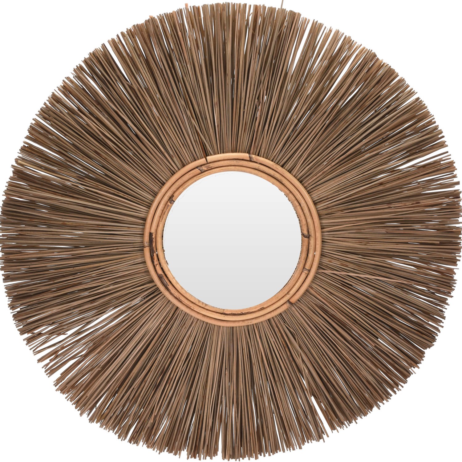 Home & Styling Collection Home Styling Collection - Ronde wandspiegel in boho-stijl, stralende lijst, Ø 66 cm Bruin