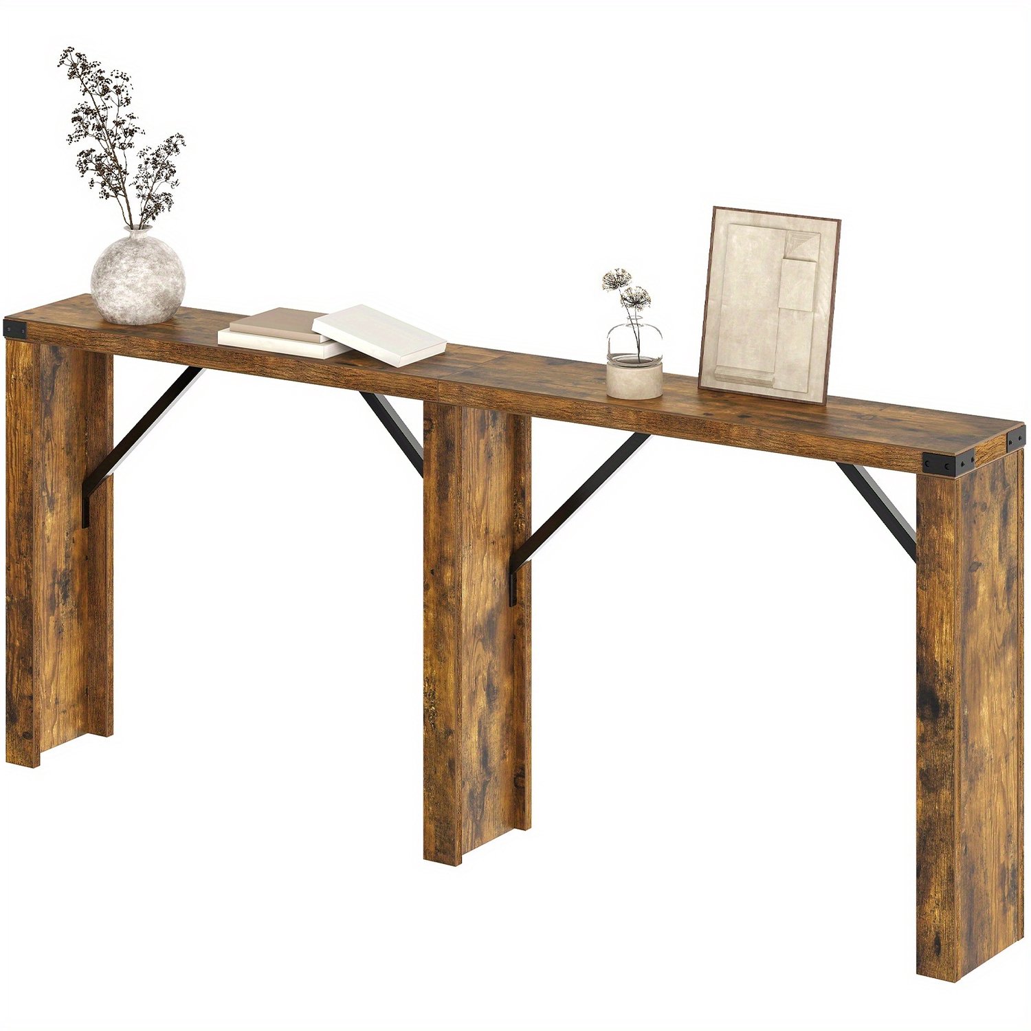 North Collective Wandtafel - Console Tafel 160x22x75 cm - Industrieel Design - Smalle Haltafel - Hout en Staal – Hal Woonkamer - Sidetable