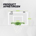 Afmetingen van het VirtuFit basketbalbord: 45 cm breed, 30 cm hoog, ringdiameter 23 cm.