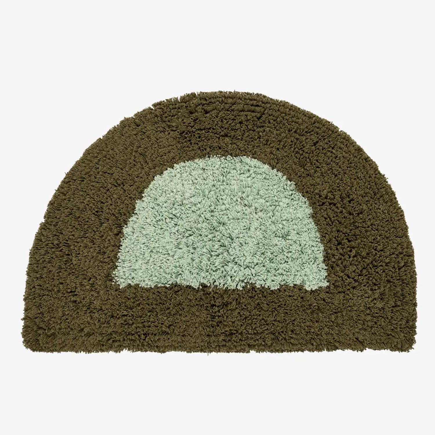 Madam Stoltz Halfronde Badmat – Groen & Mint – Katoen – 80 x 50 cm – Antislip