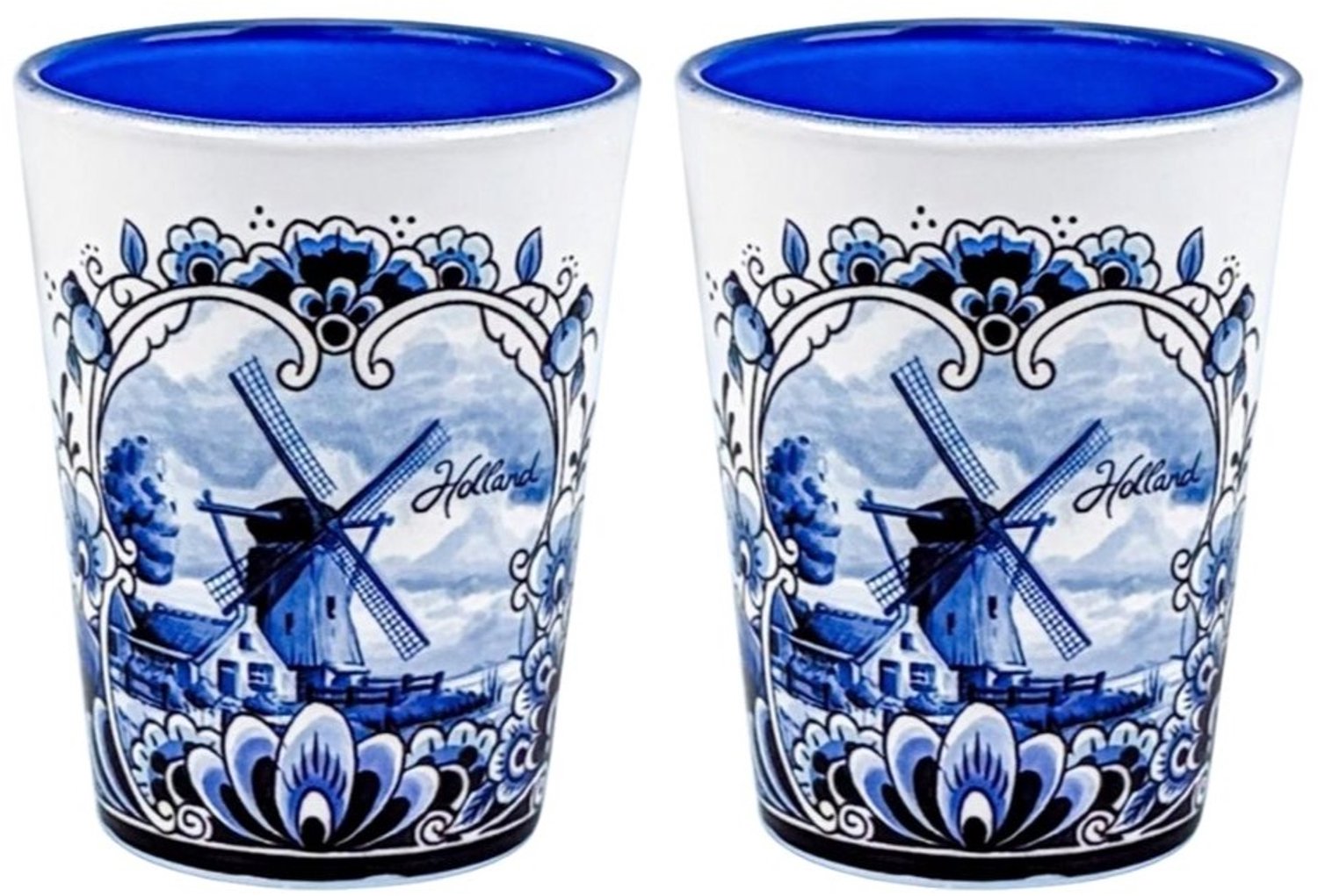 Delfts blauwe shotglaasjes - set van 2 stuks - Typisch Hollands - Souvenir - Typisch Hollands cadeautje