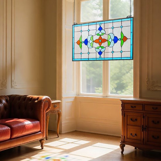 Glas-in-Lood Raampaneel Hangend - 664 X 402 Mm - Glas - Vintage Decoratie - Raamdecoratie — afbeelding 5