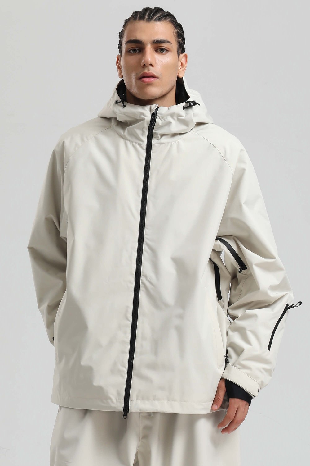 GSOU SNOW - Unisex oversized ski- en snowboardjas - 15K waterdicht - Gebroken wit - Maat L