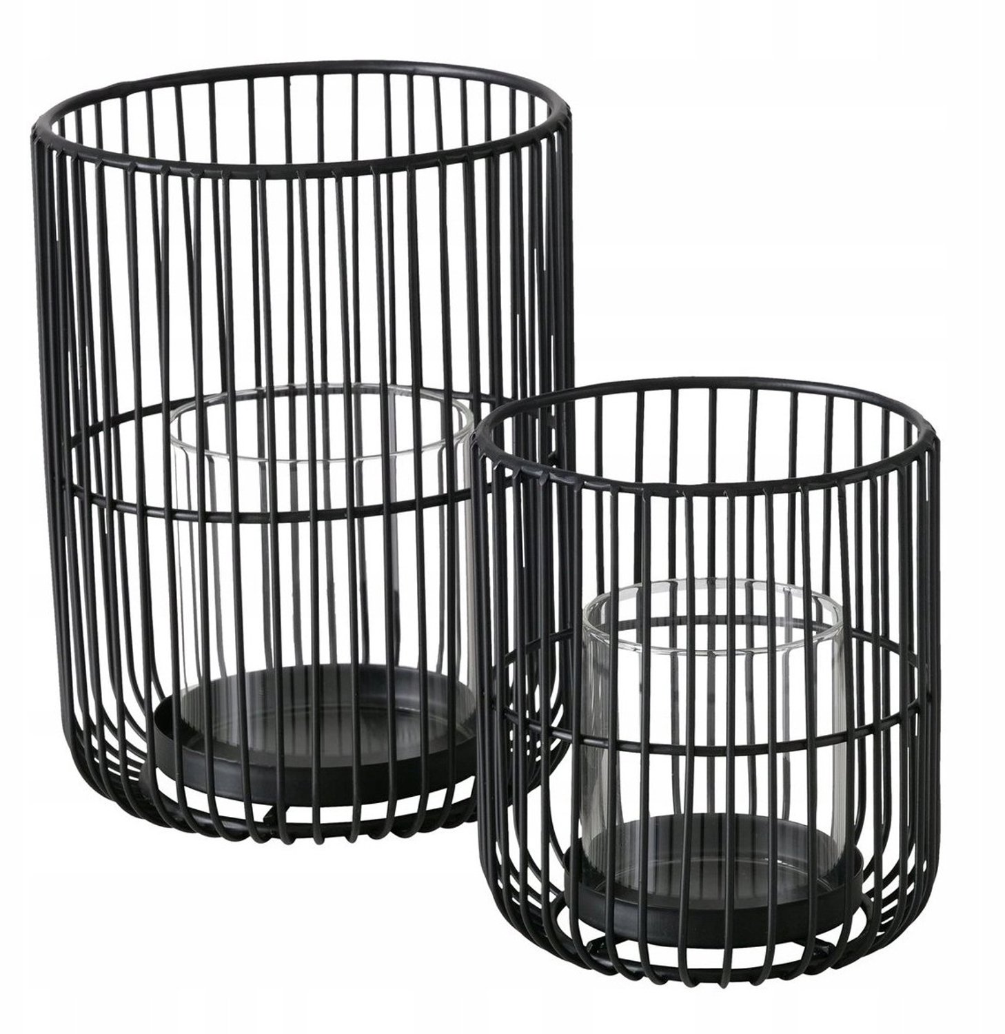 Boltze CINDY metalen windlicht met glasinzet - zwart, 14-20 cm
