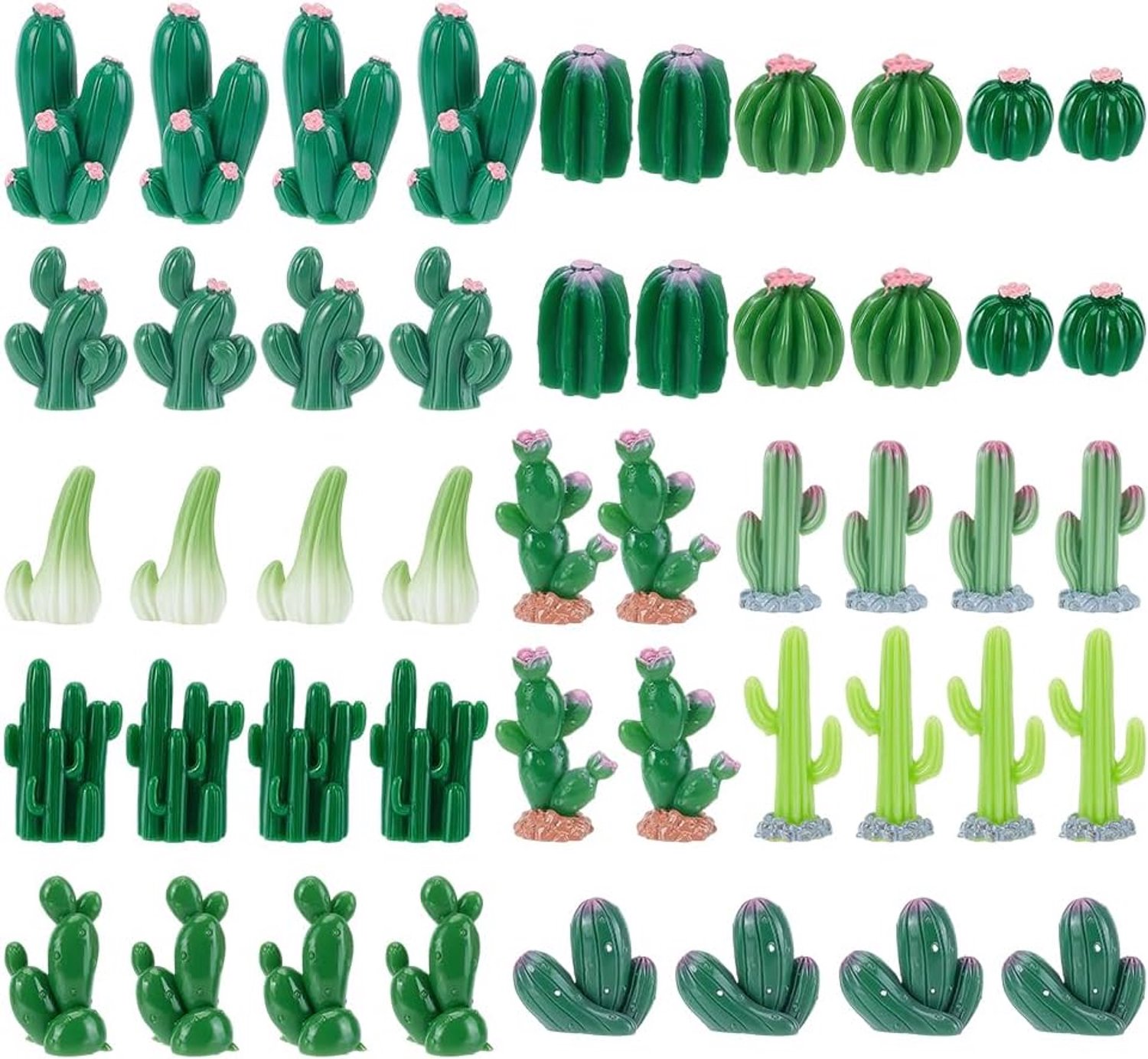 Kleine cactus figuren 48 stuks - 9,5 x 18 x 29,5 mm tot 29,5 x 19 x 14 mm - kunstmatige vetplanten - ServiceTopper