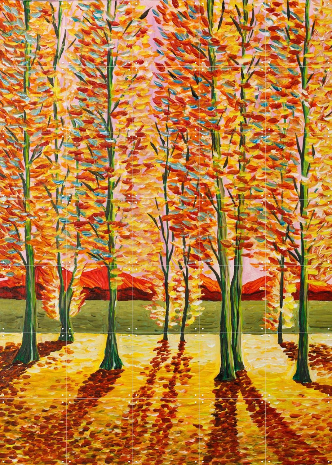 IXXI Autumn Trees, Zurab Dariali - 100 x 140 cm - Grote wanddecoratie en posters - Kwaststreken, Abstract, Olieverf, Impressionisme, Woonkamer Bruin / Oranje