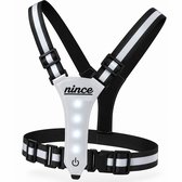 Nince Hardloop Verlichting - LED Hardloopvest USB Oplaadbaar - Reflecterend Veiligheidsvest One Size - Grijs