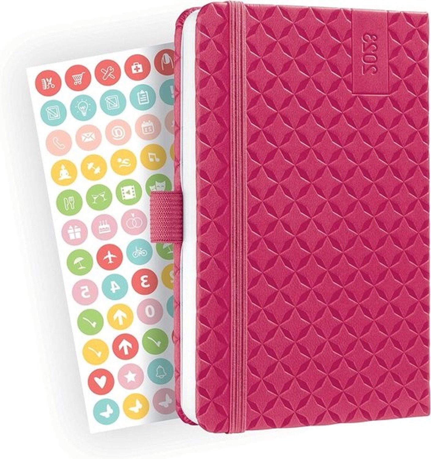 Weekkalender 2023 - Planneragenda - Voor dagelijkse planning - Hardcover met wafelpatroon - 95 x 15 cm - Roze