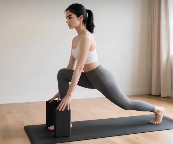 Yogablokken Set - Yoga Blocks - 2 Stuks - Ronde Hoeken - EVA - 23x15x8 cm - Thuis Yoga Oefeningen - Duurzaam & Antislip - Yoga en Pilates - Voor Hoofd, Rug en Heupen - Zwart — afbeelding 4