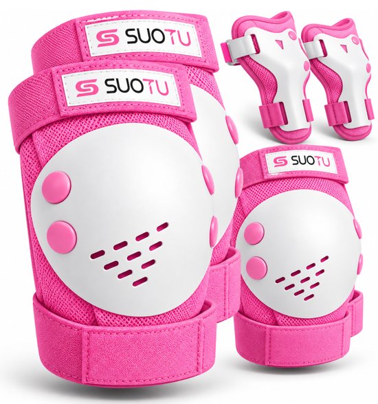 Complete set roze Suotu bescherming met knie-, elleboog- en polsbeschermers.
