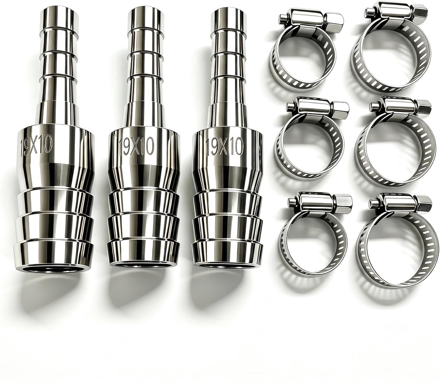Slangverbinders set van 3 - 19 mm naar 10 mm - roestvrij staal - ideaal voor slangaansluitingen - m-winkel