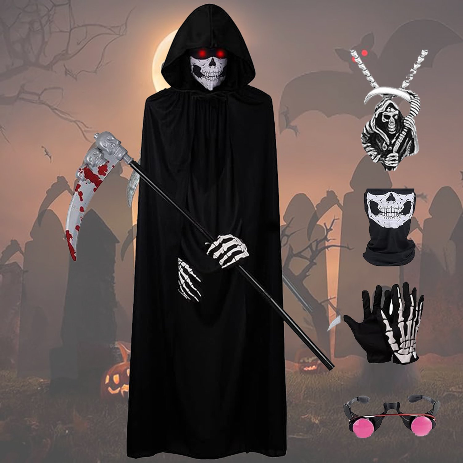 Halloweenkostuum Van De Dood - Eng Spookkostuum Voor Volwassenen - Grim Reaper-Mantelkostuum - Cosplay Kostuum Accessoires