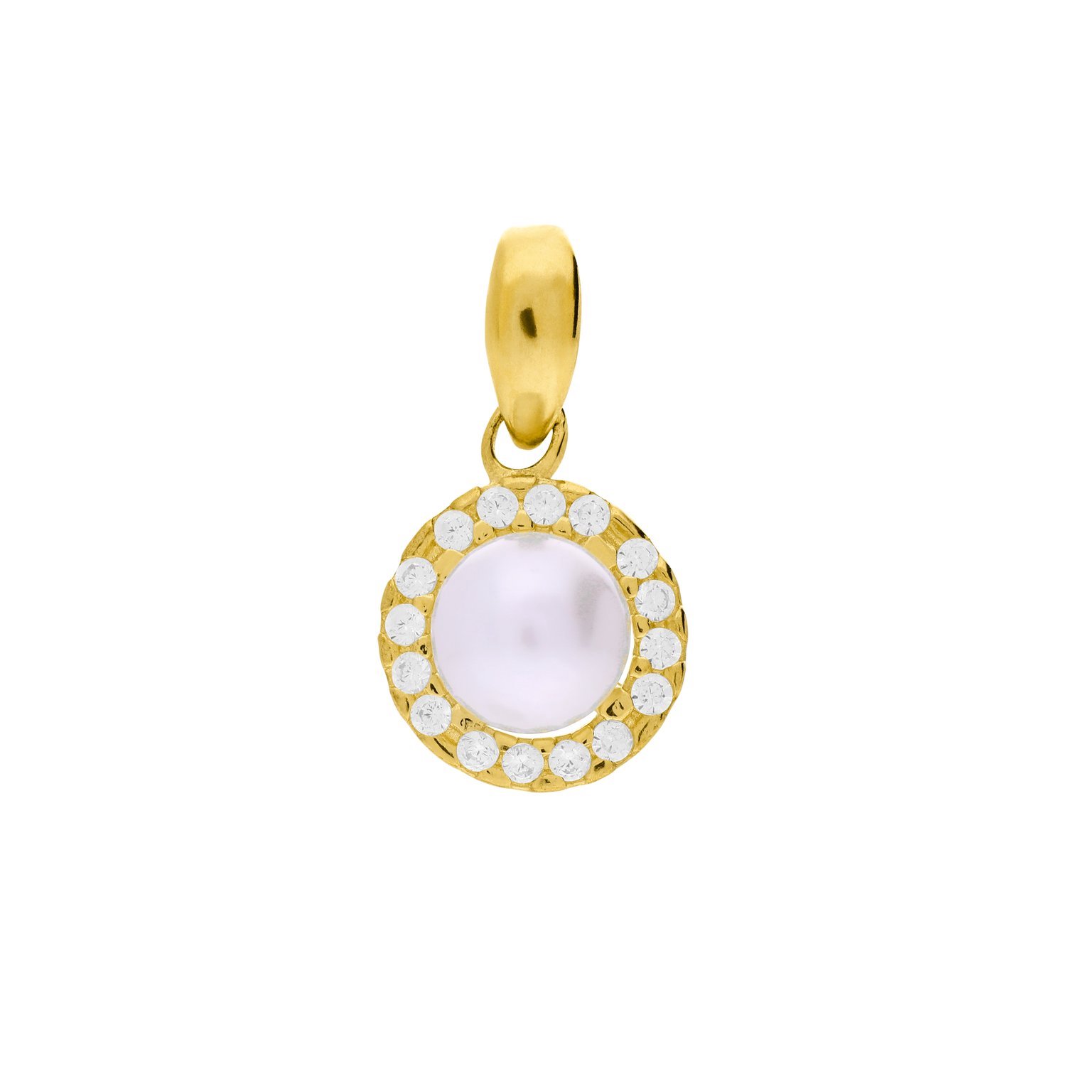 Lucardi Dames 9 karaat hanger met zoetwaterparel en zirkonia 5mm - Hanger - 9 Karaat - Goudkleurig