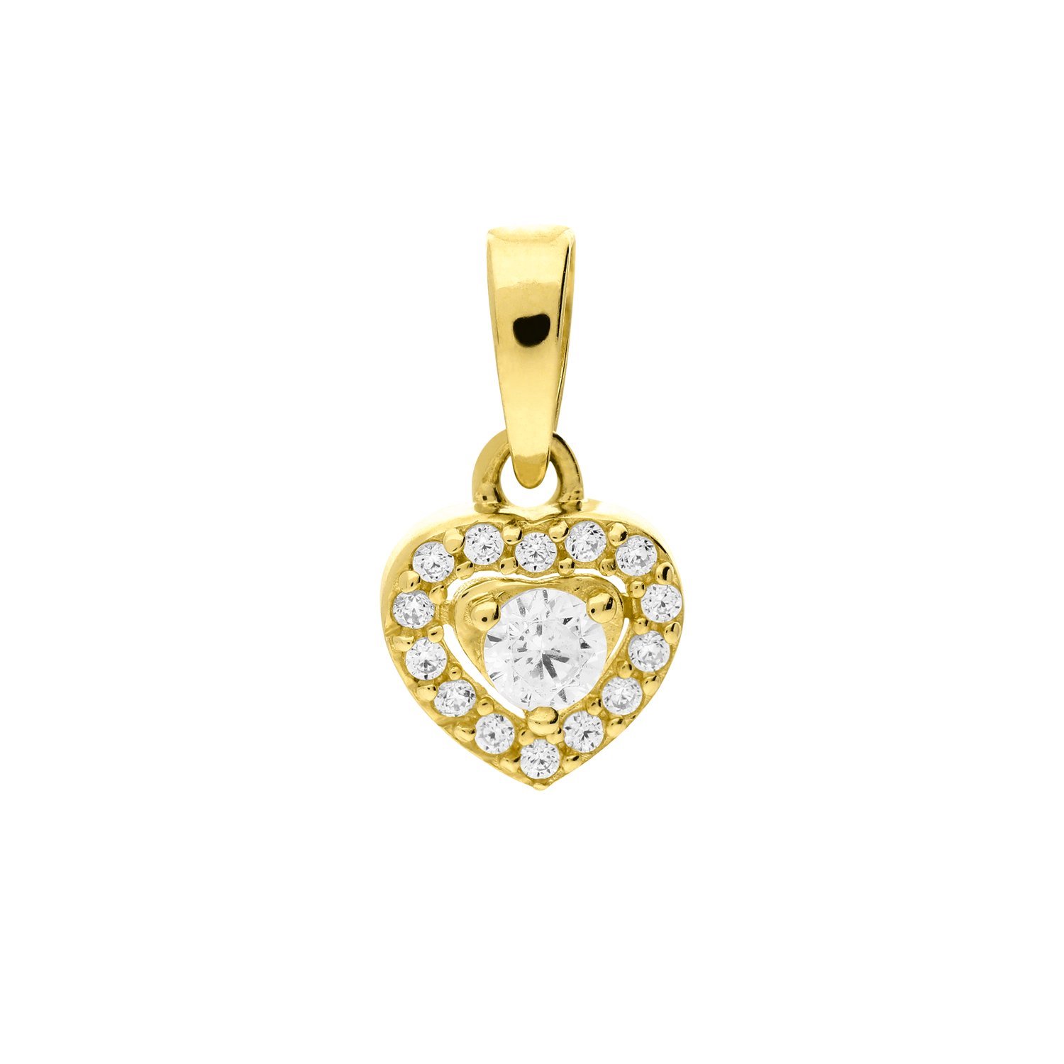 Lucardi Dames 9 karaat hanger hart met zirkonia 7,5x13mm - Hanger - 9 Karaat - Goudkleurig