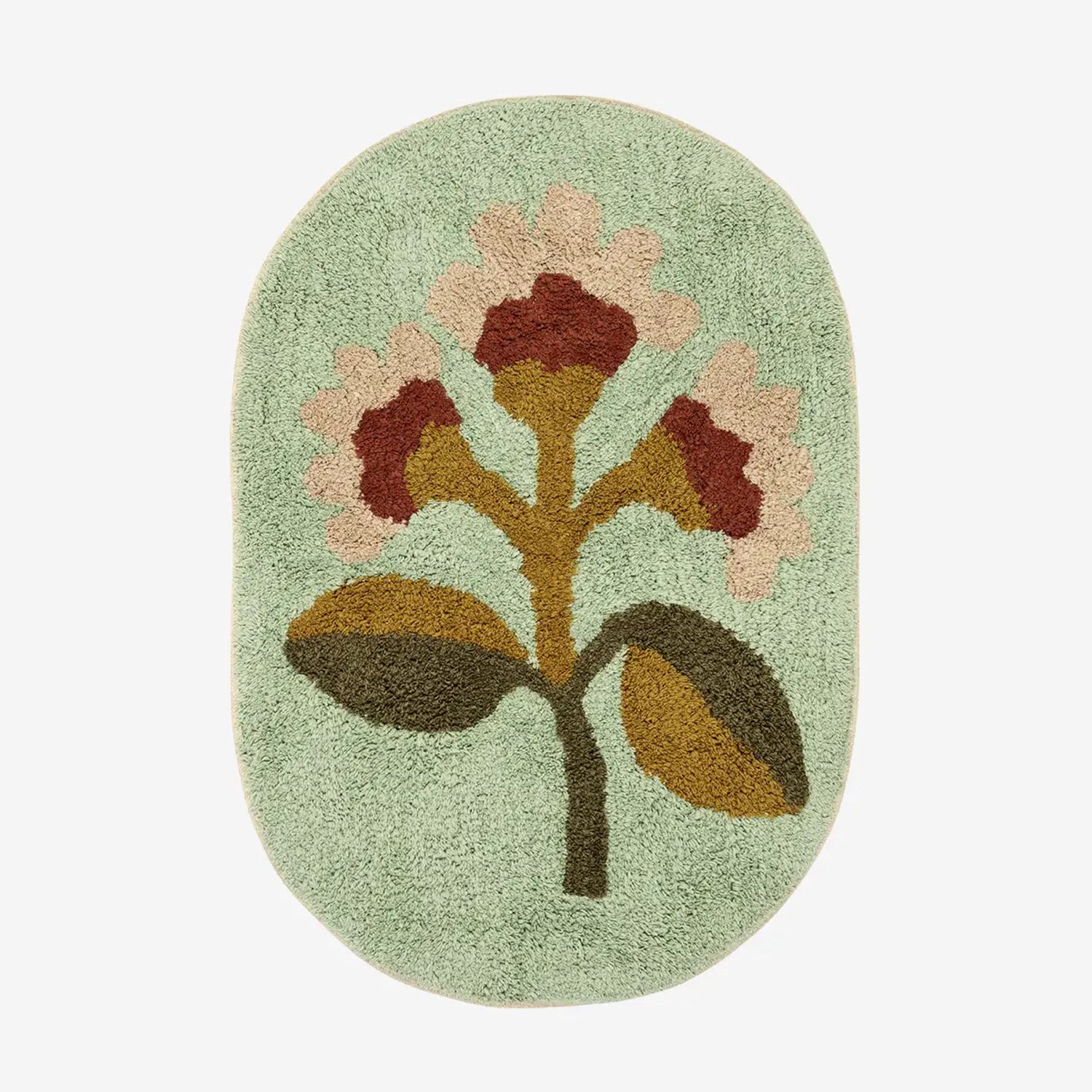 Madam Stoltz Ovale Badmat Katoen – Antislip Badkamermat – Mintgroen – 50x80 cm