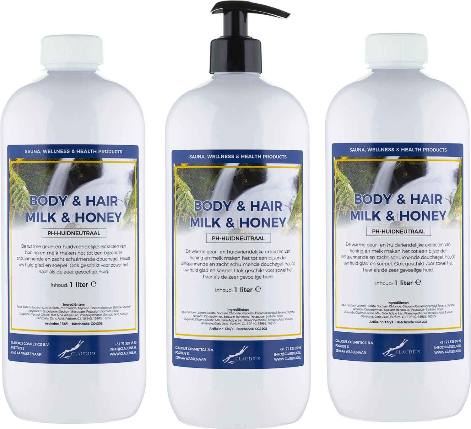 Claudius Body & Hair Zen Moment - 1 liter - set van 3 stuks - met gratis zwarte pomp - navulling - voordeelverpakking