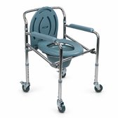 Mobiclinic Muelle - Toiletstoel - Verstelbaar - WC stoel - Postoel - Met wielen - Opvouwbare - Mobiele - Deksel - Armleuningen gewatteerd - Verchroomd staal - Blauw en grijs