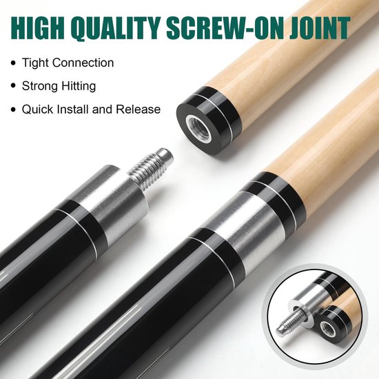 Poolkeu 13 mm Tip - Esdoorn Hout - Zwart - Biljartkeu - Voor Poolbiljart Spelers — afbeelding 4