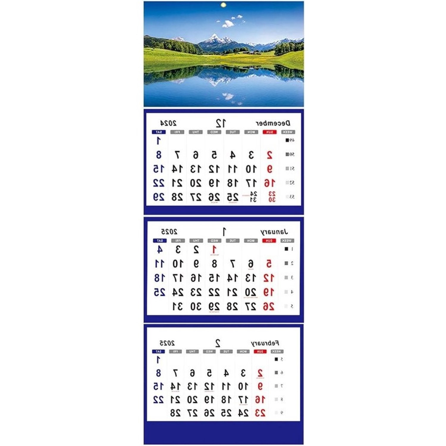 Drie maanden overzichtskalender 2026 - Grote maandkalender met verticale weergave van 3 maanden - Kalender december 2026 - januari 2027 - Platte kalender voor dagelijkse organisatie en planning