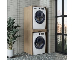 Roomart DUO-I Wasmachine Ombouwkast 67x185 cm - voor 2 Apparaten met Uittrekblad - Licht eiken