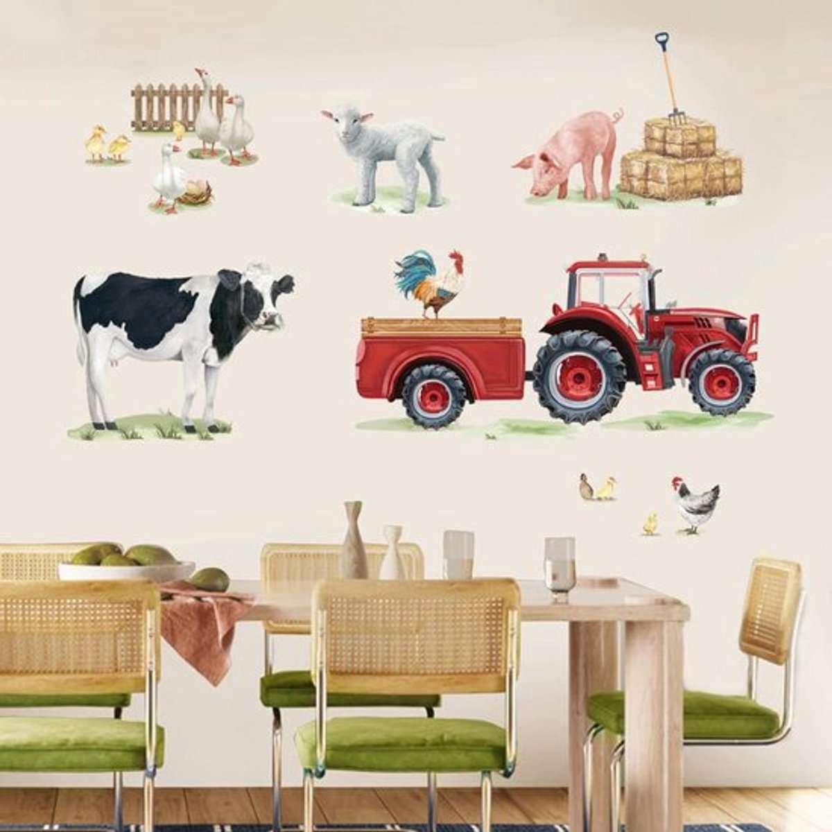 Muursticker boerderij met tractor en rood Allecto Plus