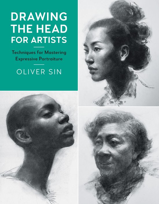 Boekomslag met de titel 'DRAWING THE HEAD FOR ARTISTS'. Vier portrettekeningen: een vrouw in profiel, een donkere vrouw in profiel, een Aziatische vrouw met opgestoken haar en een oudere vrouw.