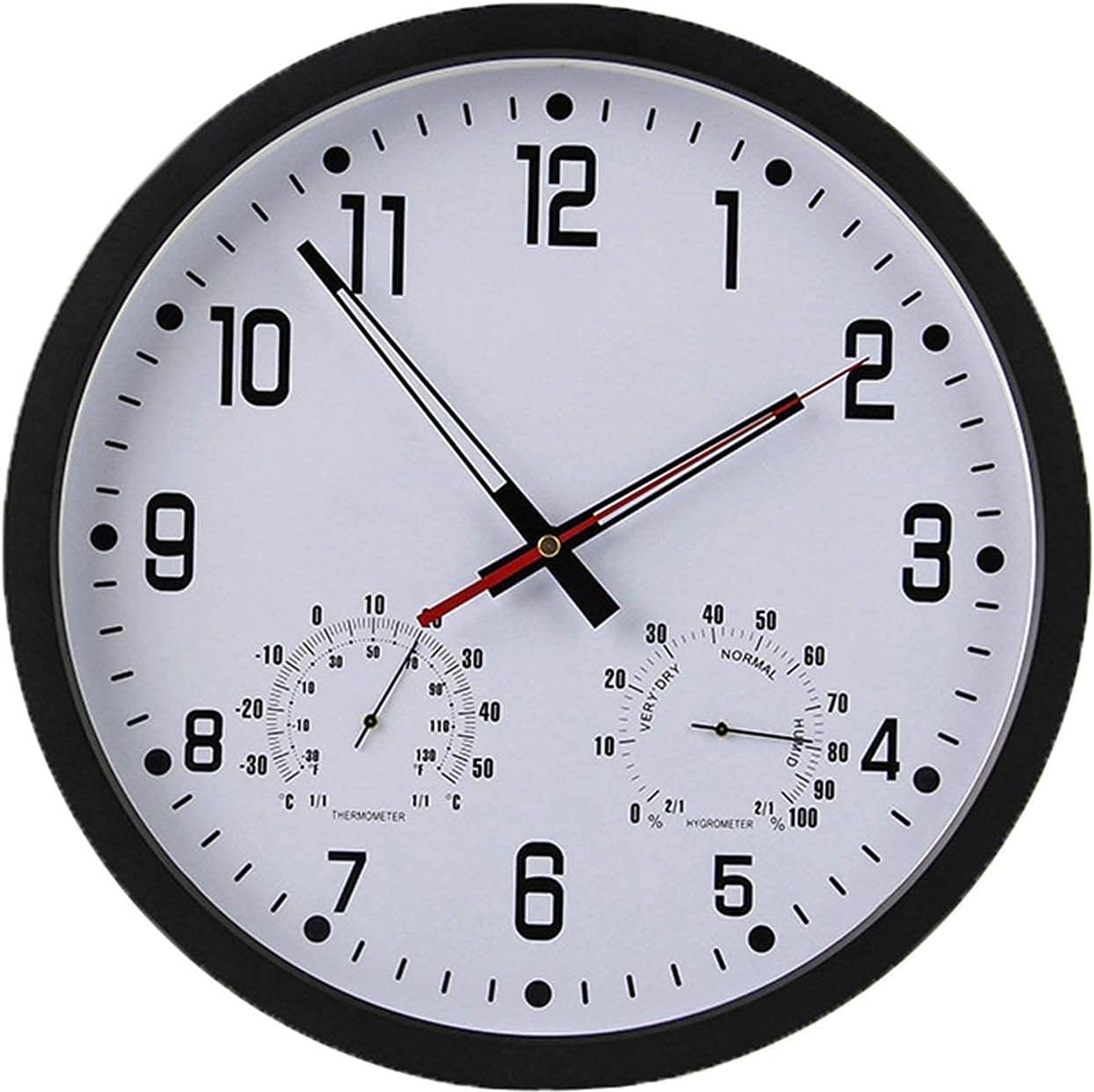 Wandklok Tuinklok - Buitenklok Weerbestendig - Decoratie Buiten - Met Thermometer Vochtigheid - 28 cm Diameter - Zwart