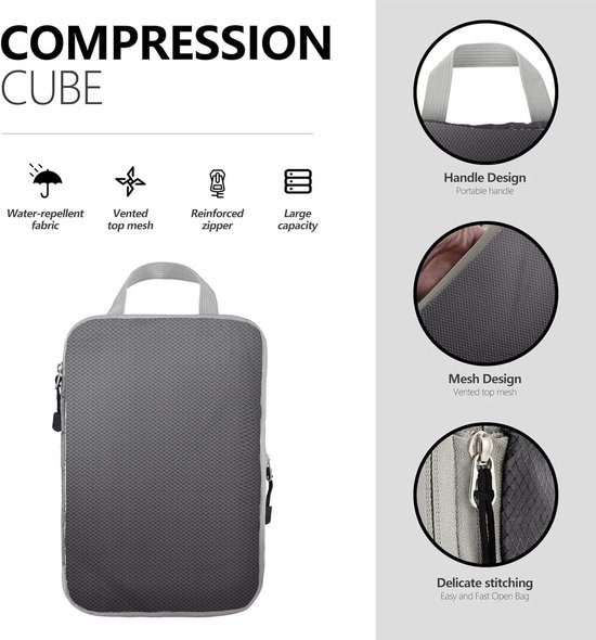 Reis Organizer Set - Bagage Cubes - Kleding Inpakken - Gecomprimeerde Verpakking - 6 stuks - Donkerblauw — afbeelding 4