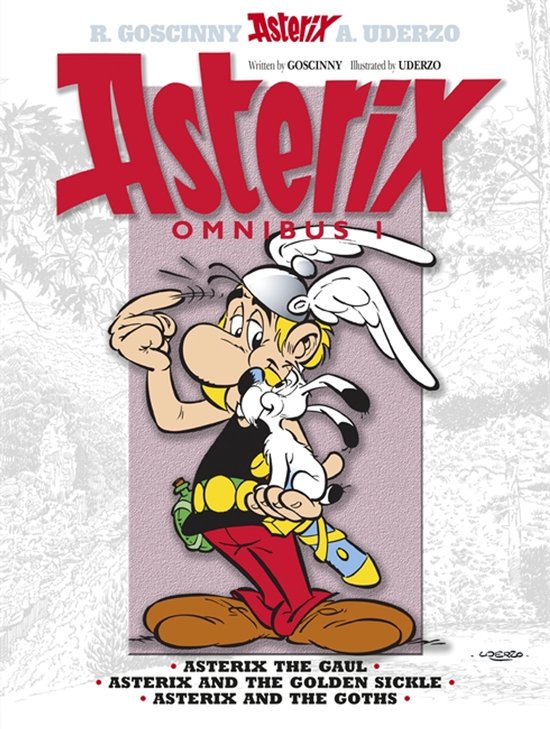 Asterix Omnibus 1, met stripfiguren Asterix en Obelix, geschreven door Goscinny en geïllustreerd door Uderzo.