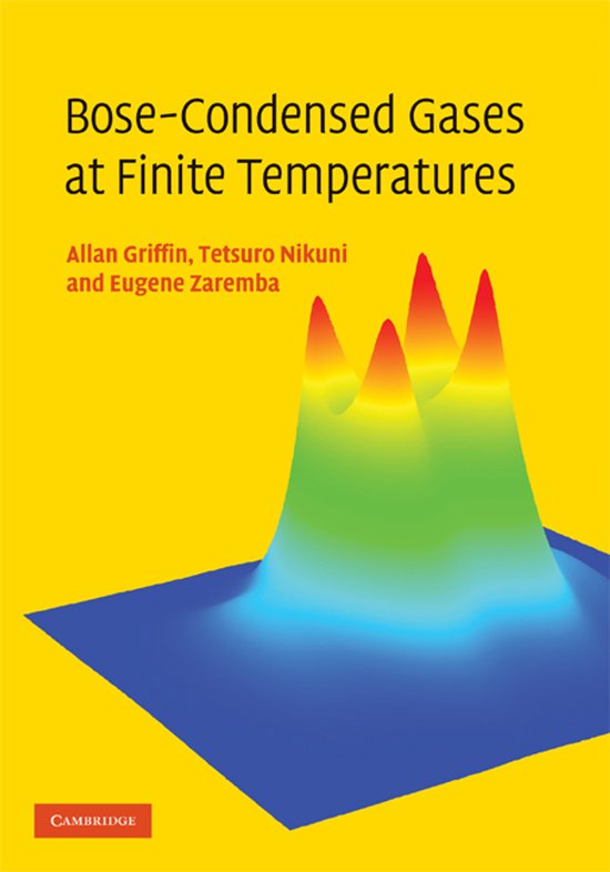 Boek "Bose-Condensed Gases at Finite Temperatures" met een gele achtergrond en een 3D-kleurenplot van een berglandschap.