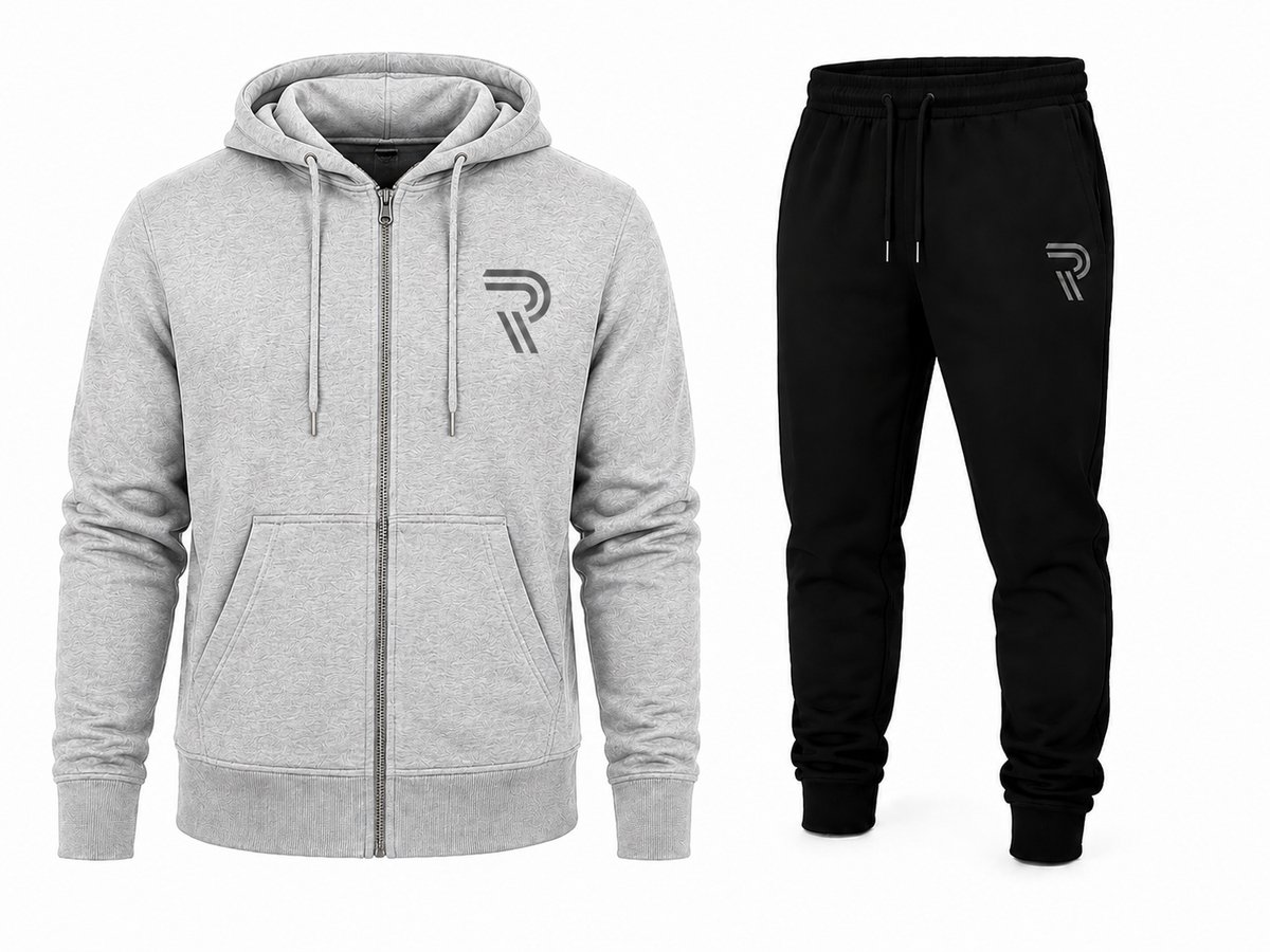 Modieuze Zwarte Heren Joggingpak met Ritssluiting en Comfortabele Elastische Tailleband - 70% Katoen-Melangegrijs -XL