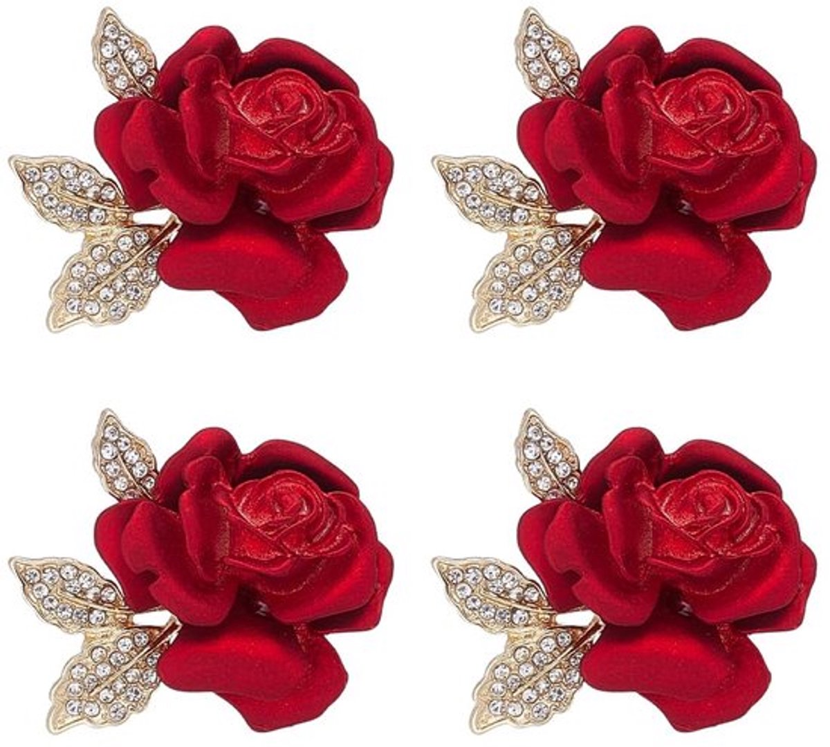 4 roségouden broches - emaille en strass - kostuumaccessoires