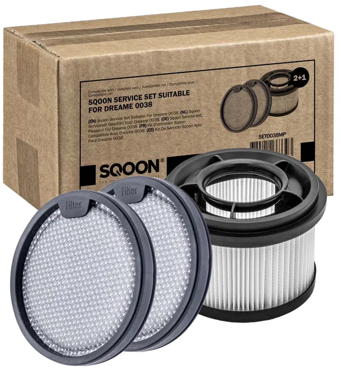 SQOON filterset geschikt voor Dreame T10/T20/T30/R10/R20 - motorfilter en HEPA-filter voor stofzuigeronderhoud Wit Zwart