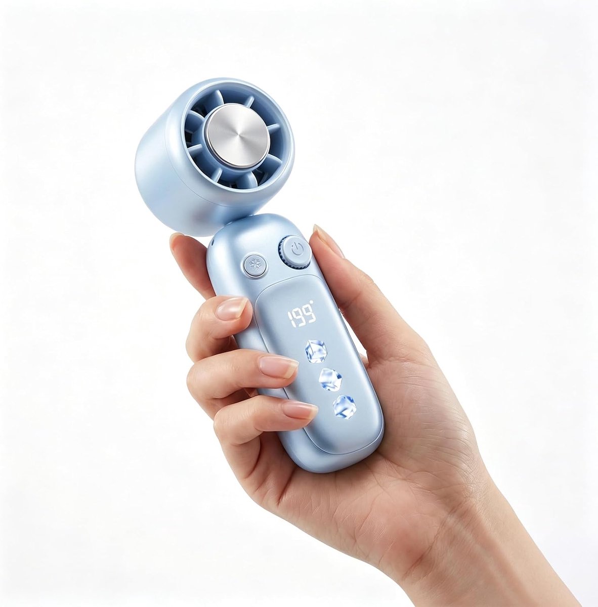 Ryoudavell - Draagbare Ventilator - Mini Fan Oplaadbaar - 199 instelbare snelheden - 3000mAh oplaadbare batterij - Draadloze Tafelventilator - op reis, buitenactiviteiten en op kantoor （blauw）