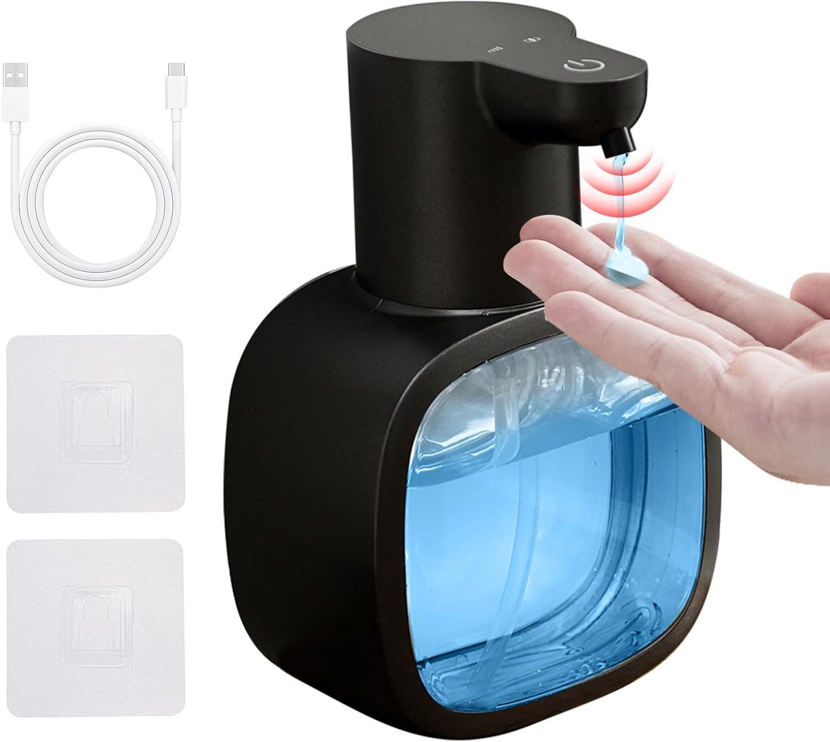 Lzwintrading - Automatische Zeepdispenser met Sensor - Zeeppompje - 500 ML - USB Oplaadbaar - Wandbevestiging - Elektrische Zeepautomaat - Elektrische Zeepmet voor Vloeibare Zeep - 4 Verstelbare Standen - Geschikt voor Keuken en Badkamer - Zwart