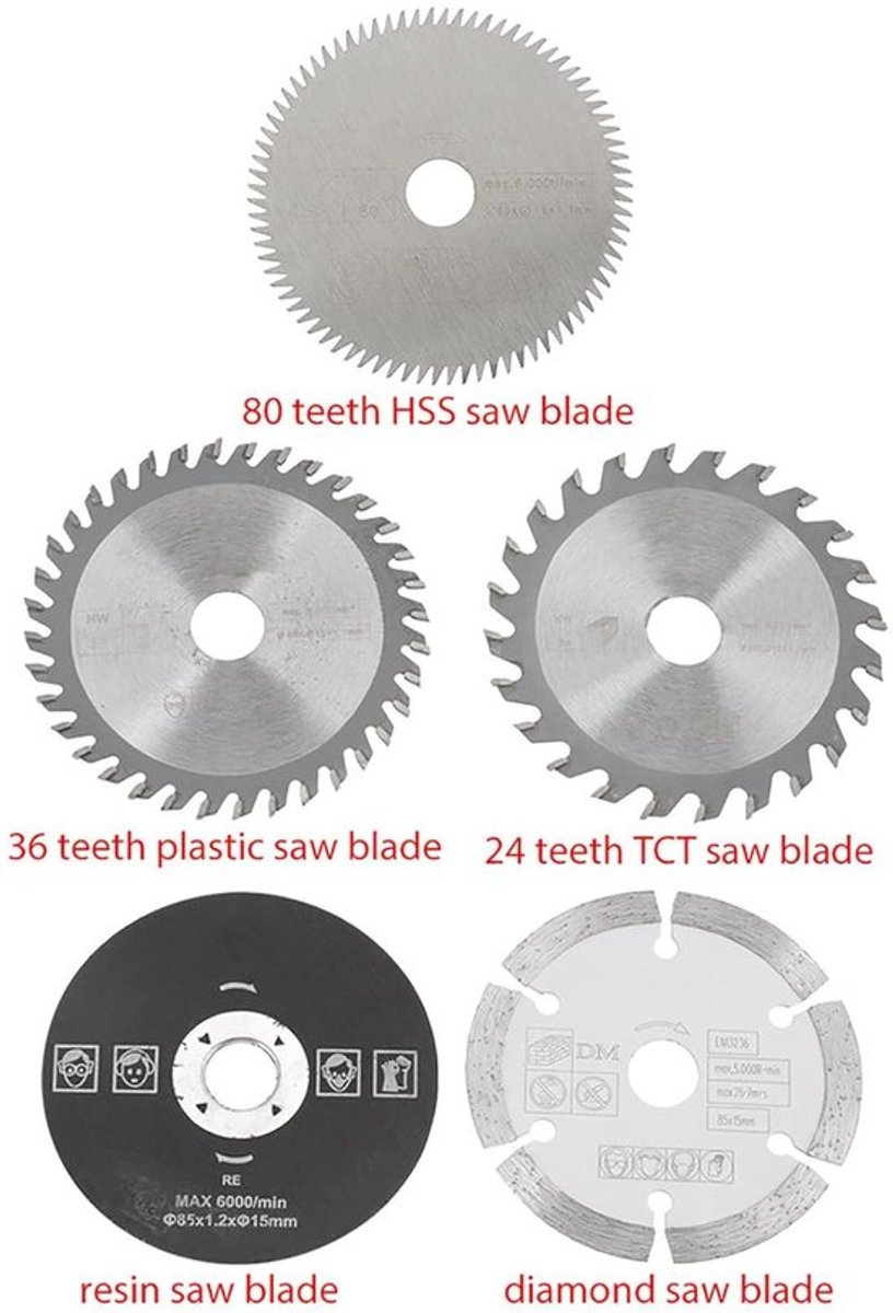 Accuzaag blade set 85mm, 5 stukken voor snijgereedschap