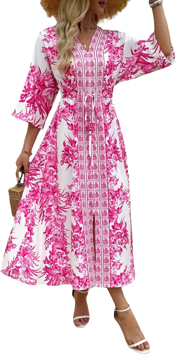 Currero Zomerjurk Dames Zomerjurken Volwassenen Vrouwen Midi Jurk Ibiza Stijl Sundress Dress S Roze
