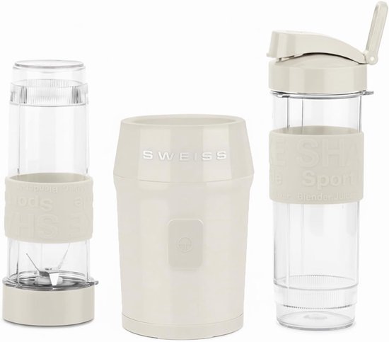 Mini Blender - Portable Mixer - Gezonde Drankjes Maken - 4 Roestvrijstalen Bladen - 2x 570 ml Flessen - Beige van MINI — afbeelding 3