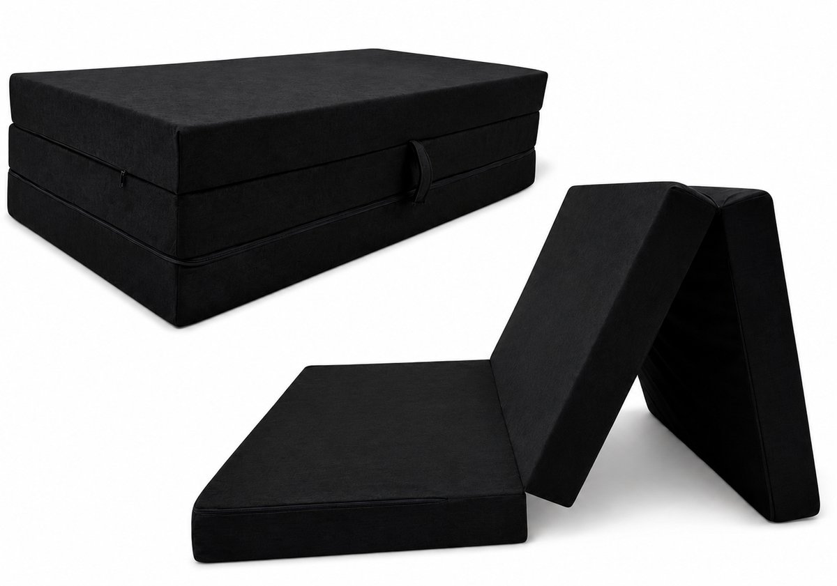 Opvouwbaar logeermatras met fauteuilfunctie - 200 x 120 x 10 cm - Schuimmatras, zwart