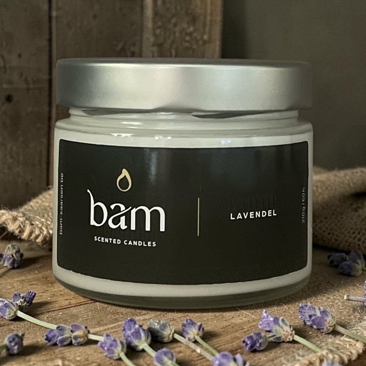 BAM Lavendel Geurkaars – Basic Collection Medium – 2 Wieken – 50 Branduren – 210 g – Zonnebloemwas – Vegan