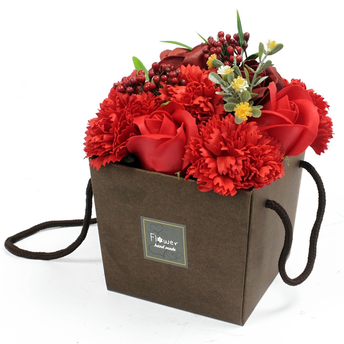 Zeepbloemen Boeket in Cadeaubox – Rode Rozen & Anjers - Badbloemen - Giftbox – Perfect Cadeau voor Elke Gelegenheid