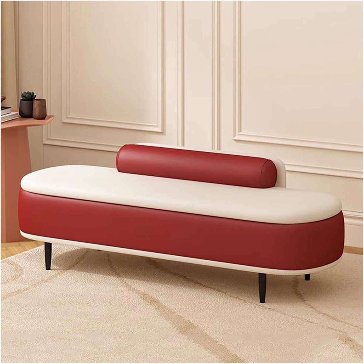 Opbergbank Slaapkamer - Ottomaanse Poef - Ruimte Besparen - Verborgen Opbergruimte - 60CM - Rood
