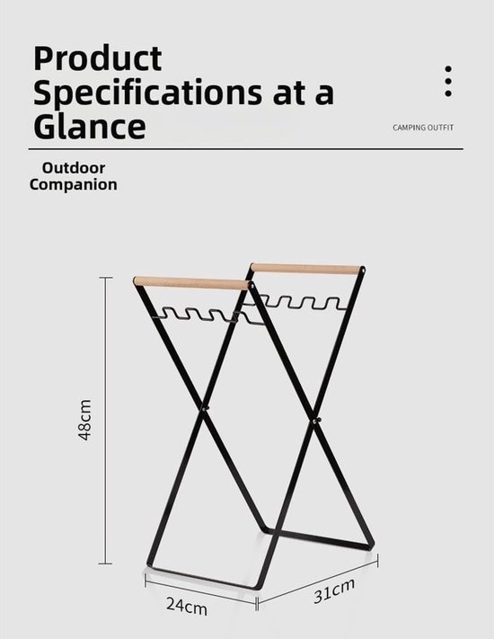 Camping Vuilniszakhouder - Afvalstandaard Prullenbak - Afval Scheiden - Opvouwbaar Verstelbaar - 55 x 25 x 5 cm - Wit — afbeelding 5