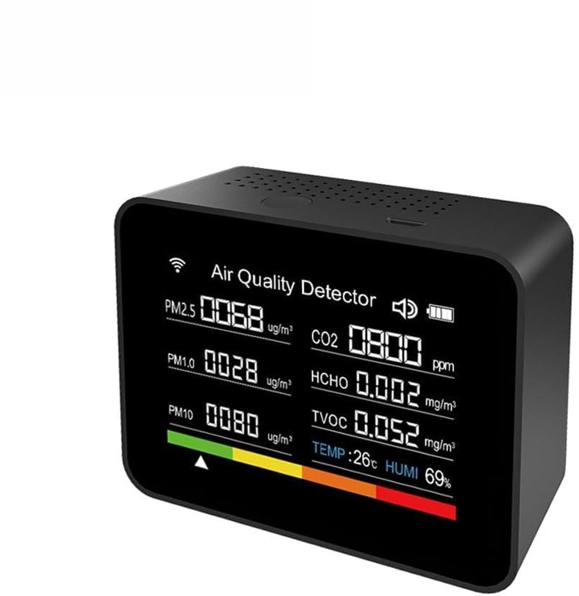 Luchtkwaliteitstester - CO2 meter - Binnenlucht monitoren - 13 in 1 metingen - 89 x 70 x 35 mm - Zwart