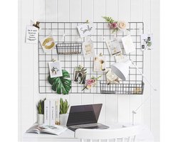 Wand Fotolijst Rooster - Foto Display Grid - Muur Decoratie - Inclusief Houten Clips - 65cm x 45cm - Zwart