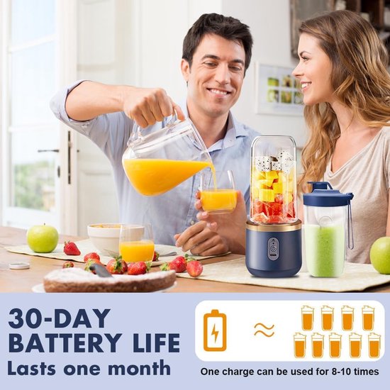 Draagbare Mixer - Smoothie Maker - Drankjes Maken - 6 Roestvrijstalen Messen - 400 ml - Blauw — afbeelding 2